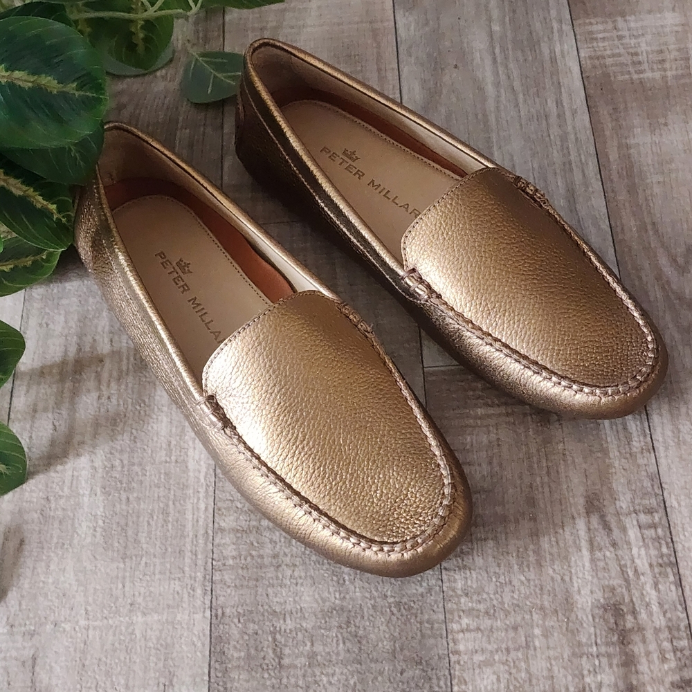 Peter Millar Driving Loafers in Bronze Metallic Full-Grain Leather NIB Size 8 - Picture 6 of 14
